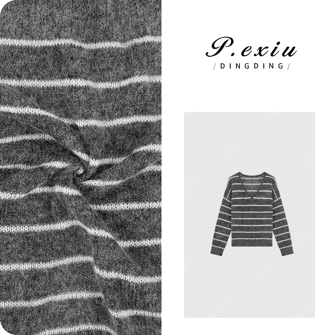 PanYiXiu/潘依绣马海羊-毛软糯舒适条纹V领针织上衣 ZZ0619