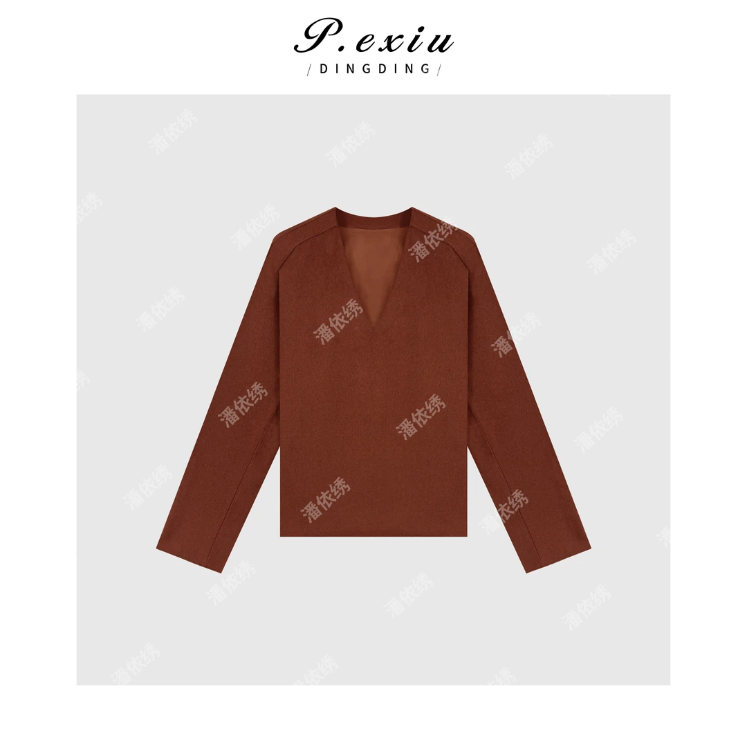 极简风羊-毛-V领长袖毛针织衫Q2349