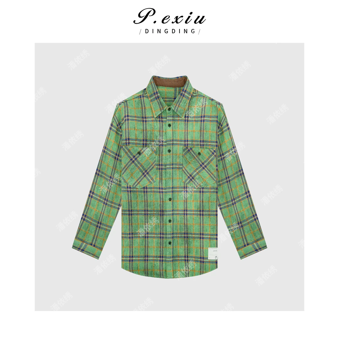 PanYiXiu/潘依绣韩系复古撞色格子廓形长袖衬衣 SH1610