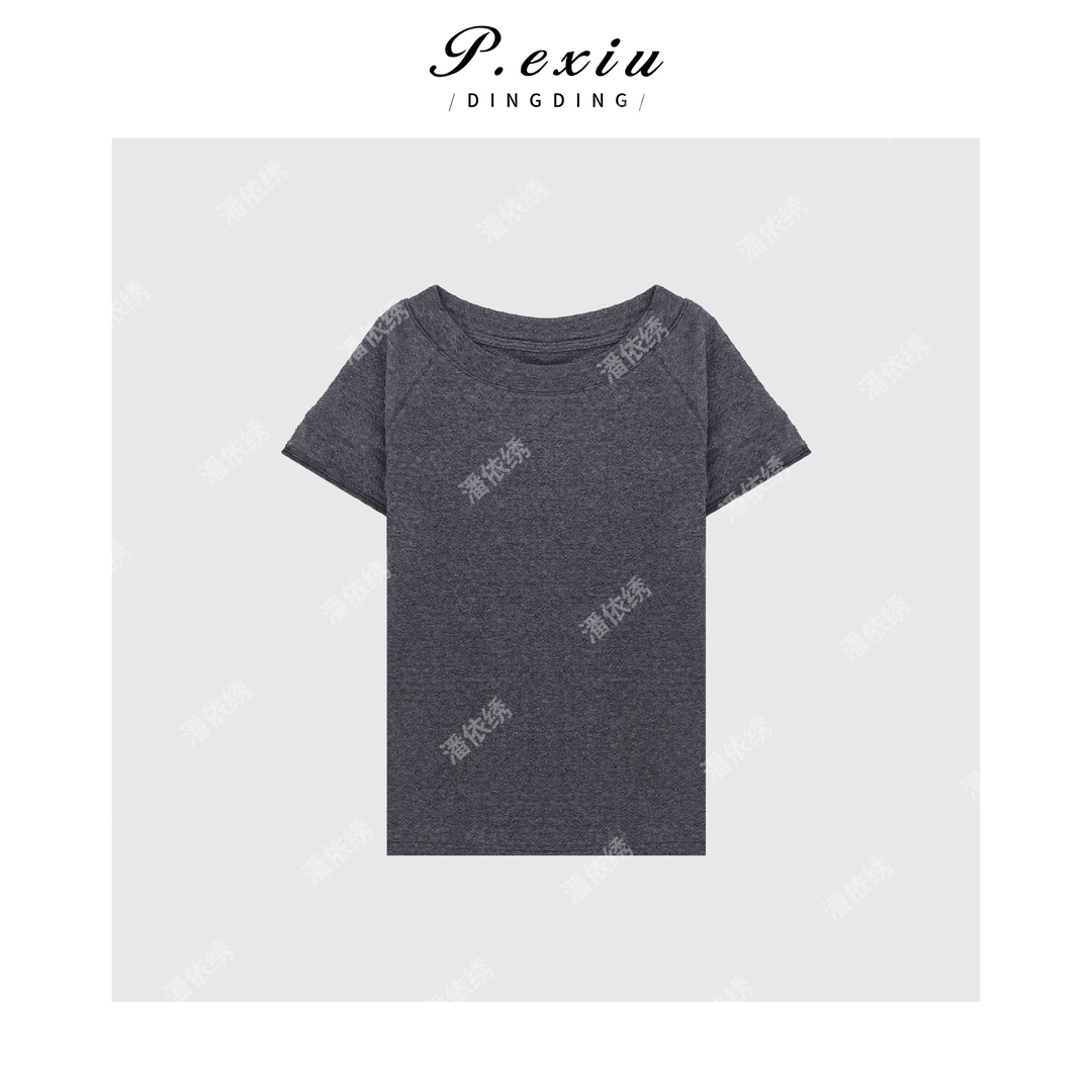 圆领立体小花飞袖显瘦肌理感短袖T恤Q5718