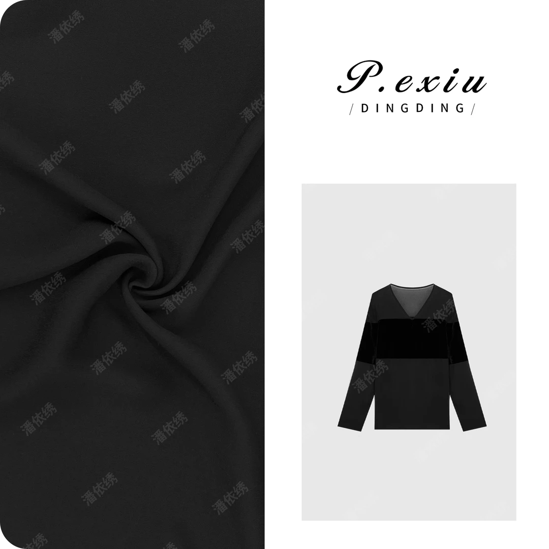 PanYiXiu/潘依绣【丝恋时光】100%人丝拼接丝绒高级感衬衫 W-62556