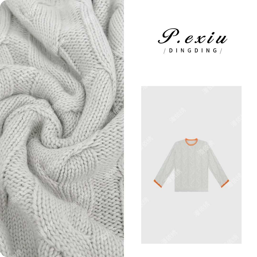 PanYiXiu/潘依绣【格调派对】撞色圆领重工绞花长袖毛织针织L2512