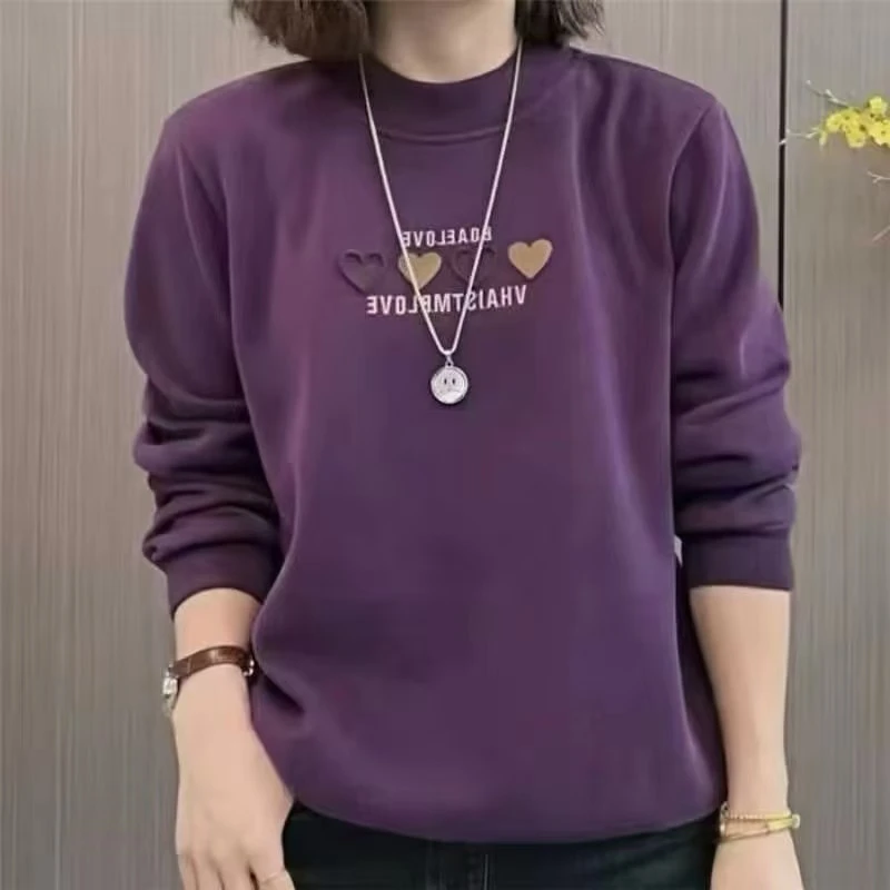 卫衣女冬季新款半高领宽松大码遮肚显瘦上衣女妈妈装圆领小爱心