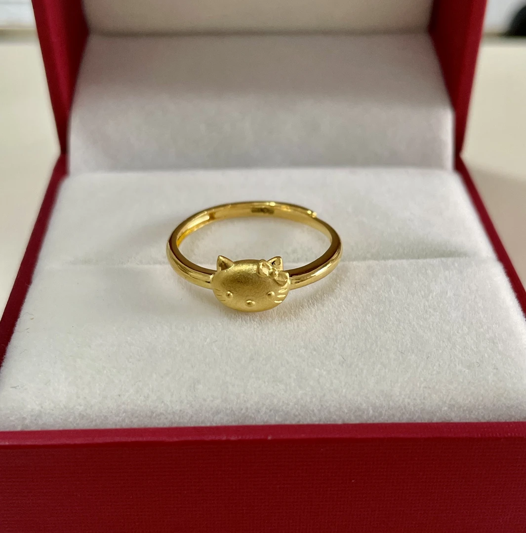 泽诚珠宝5G足金999时尚甜美精致Hello Kitty可调节戒指