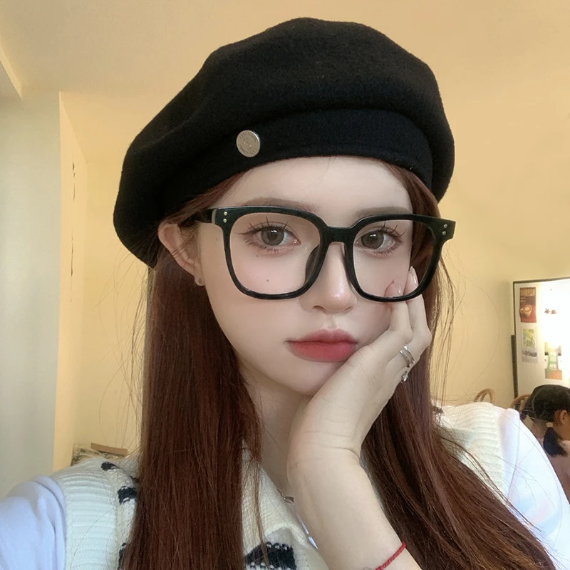 黑色贝雷帽女秋冬2022新款韩系网红八角蓓蕾帽保暖画家帽子