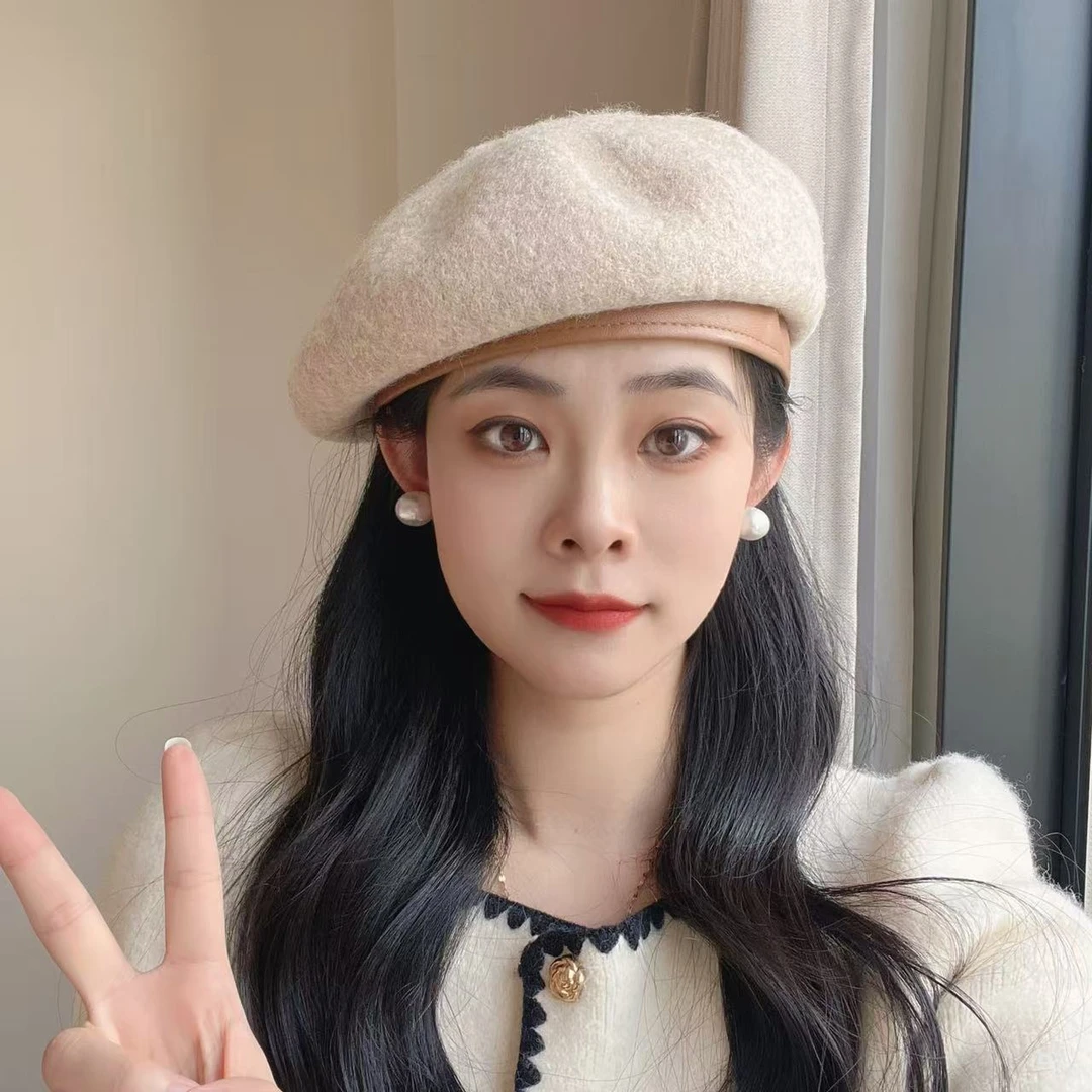 时尚新款羊毛呢贝雷帽女士秋冬显脸小蓓蕾帽气质复古百搭画家帽子