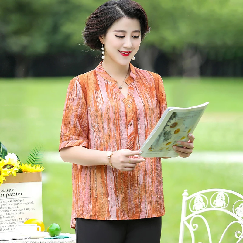 华太太中年装夏装大码中袖衬衫中长款高贵夏宽松季小衫洋气B3699