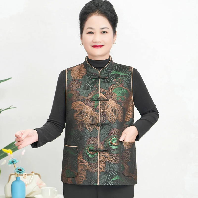 华太太中老年马甲女新款大码国风洋气上衣胖妈妈装秋冬背心C5056