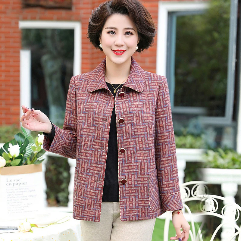 华太太秋季短外套2025显瘦大码洋气格子中老年女装婆婆妈妈装2173