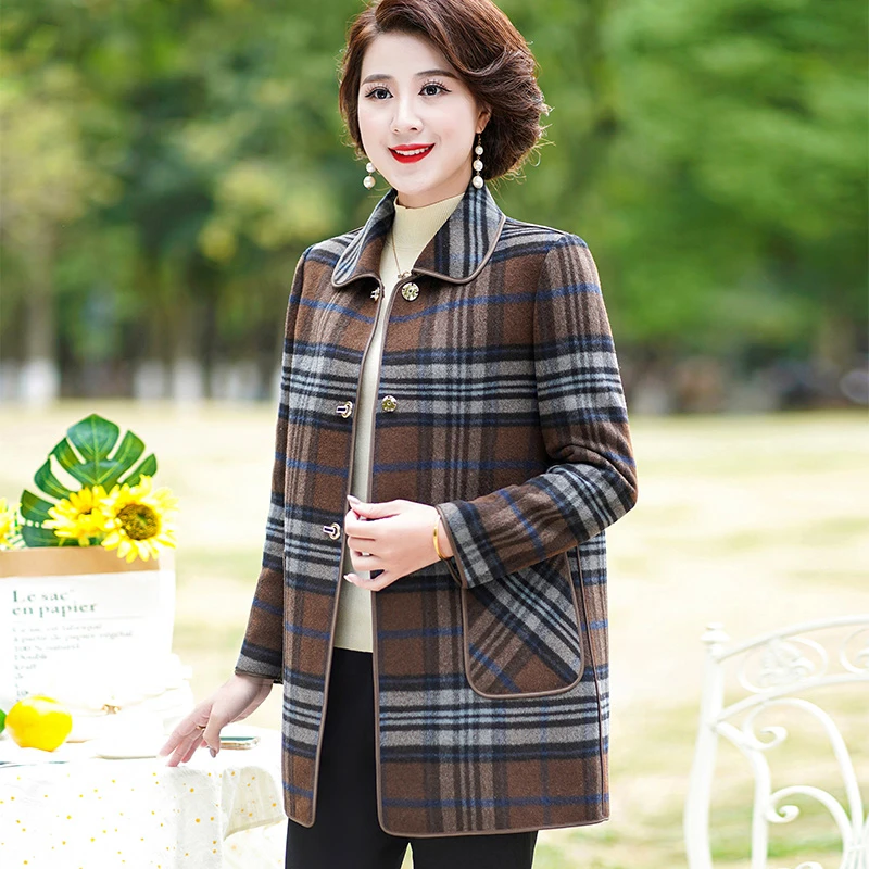 3090中年妈妈女装2023秋冬加肥加大码中长款毛呢外套高贵