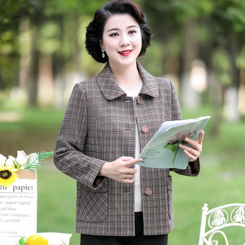 华太太胖妈妈外套翻领2025春秋新款中老年人女装高贵洋气C0131