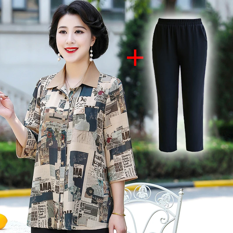 华太太衬衫短袖薄款大码夏季新款洋气中老年人奶奶女装上衣B3609