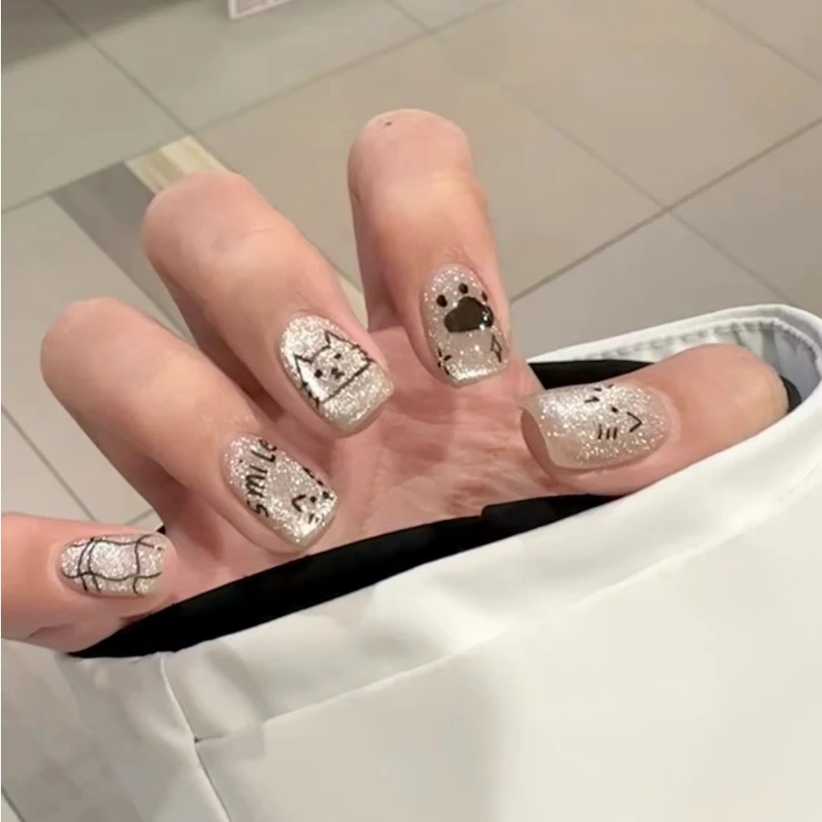 【猫咪】春夏美甲手绘猫咪美甲拆卸气质穿戴甲手工猫眼显白贴片