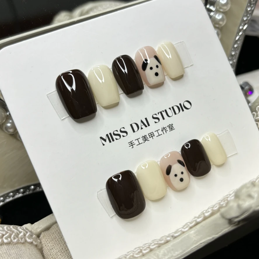 【狗狗】美甲拆卸手工定制显白天秋冬纯手绘爱心可爱小狗狗清新