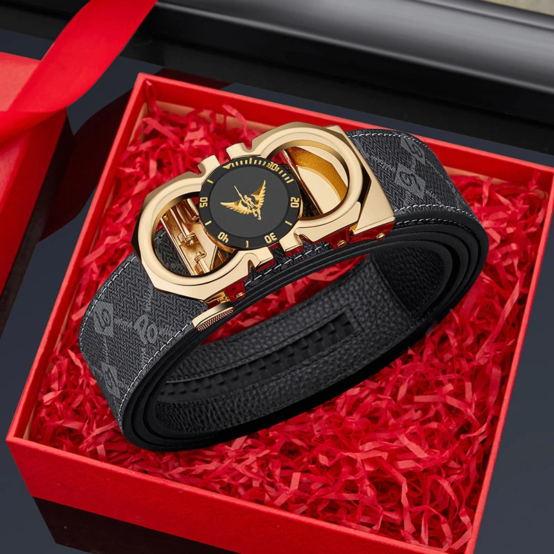 英皇保罗男士真牛皮皮带高档时尚百搭印花头层牛皮年轻人裤腰带潮