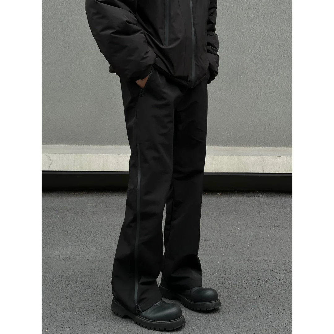 WESSK侧拉链休闲裤冲锋三防男黑男士运动情侣防水黑色防风直筒