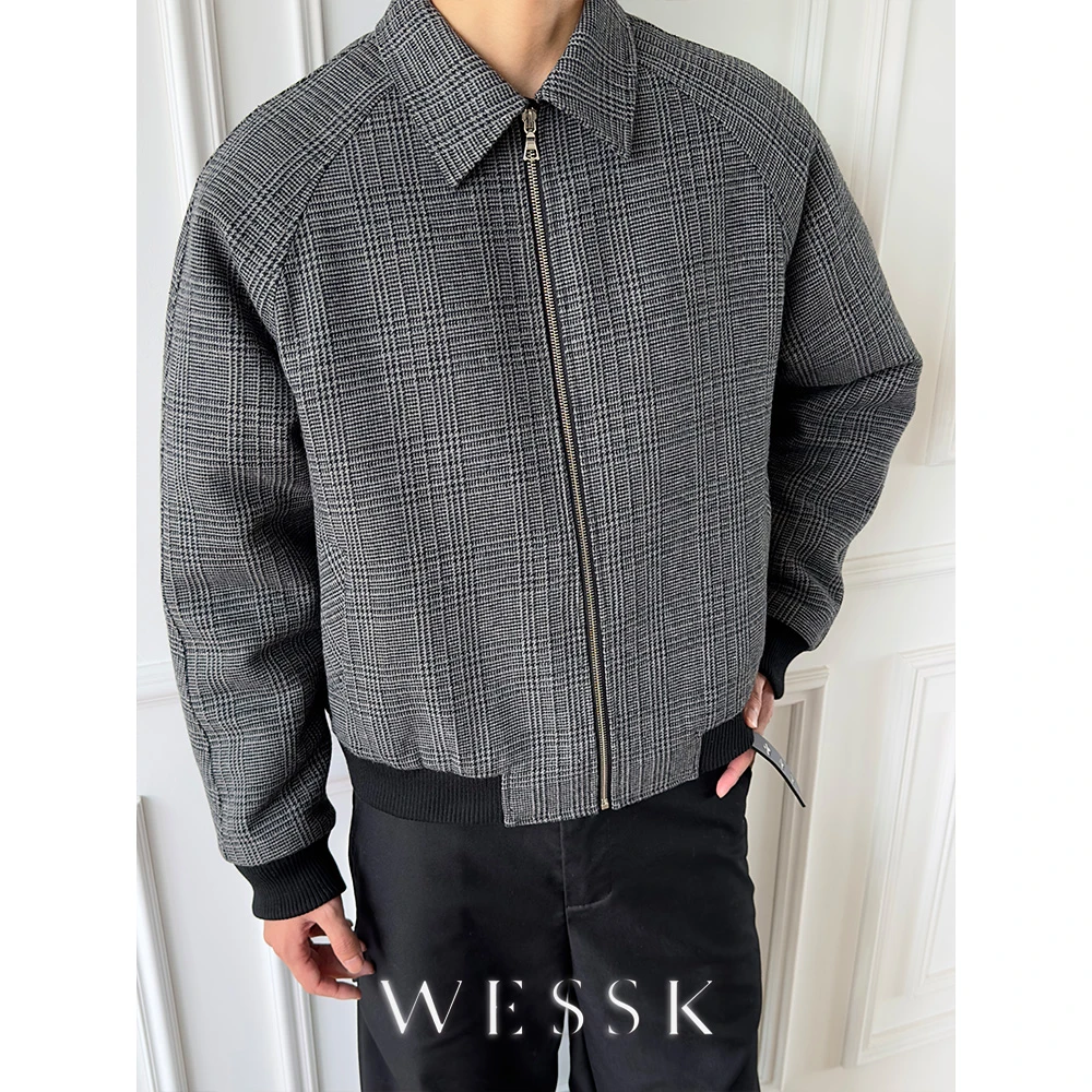 WESSK千鸟格冬款棉服休闲秋冬季百搭cleanfit翻领夹克外套男女