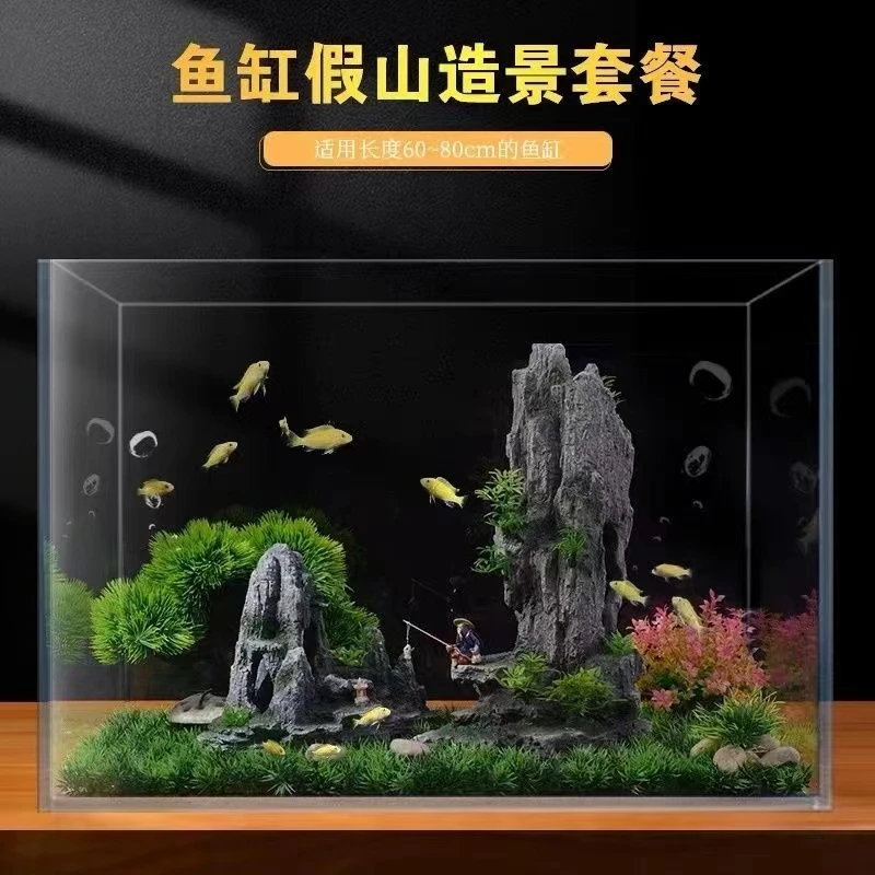 绿色造景装饰创意套餐水草石头摆件水族布景内饰小虾窝躲避屋全套