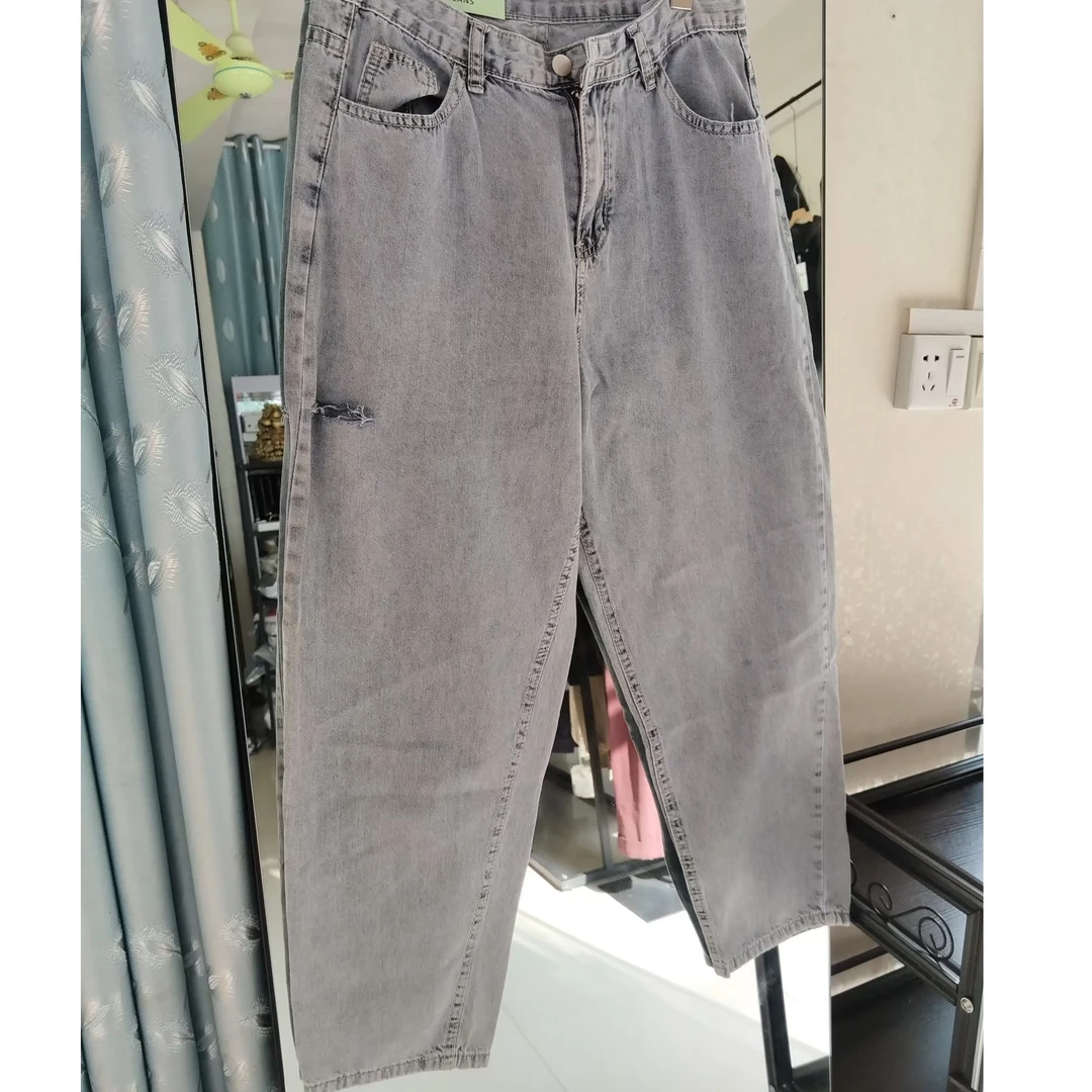 蓝色直筒休闲裤时尚百搭宽松显瘦九分裤夏季春季春夏潮流灰色弹力