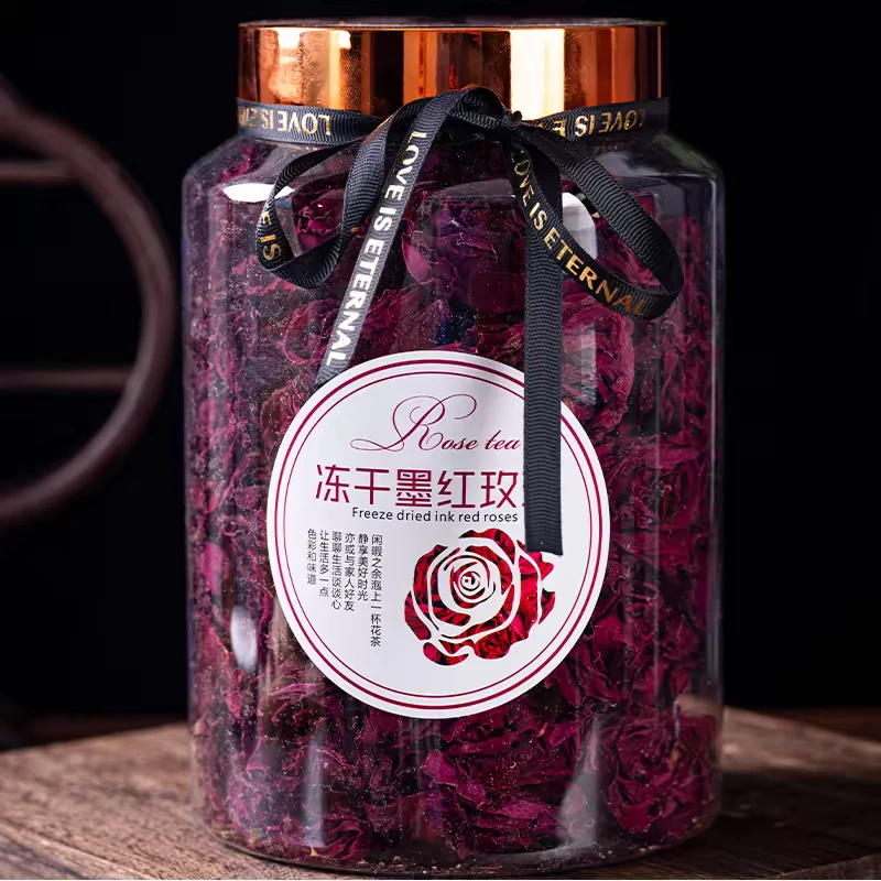 罐装冻干墨红玫瑰花茶云南重瓣花冠茶健康放心送人礼盒装大瓶装