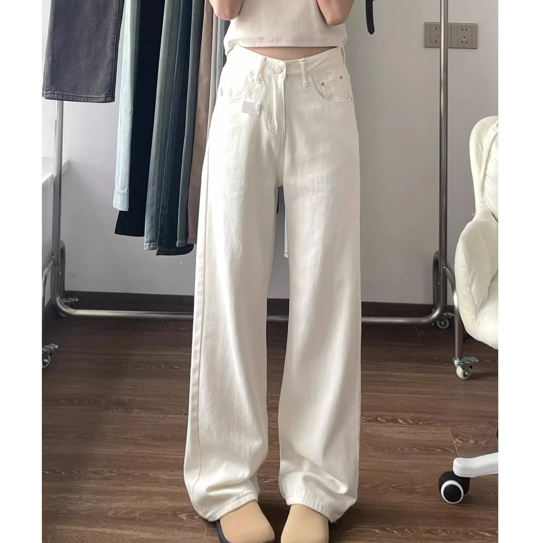 宽松显瘦阔腿牛仔裤女高腰早秋新款小个子垂感拖地直筒长裤ins潮