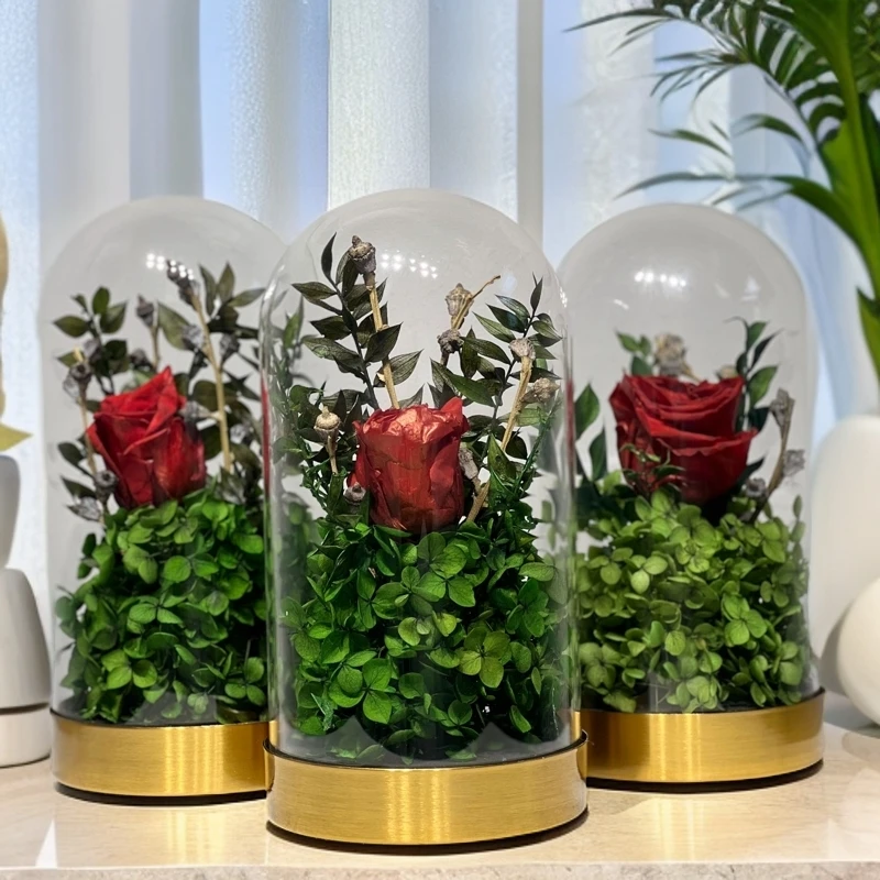 轻奢高级软装永生花玻璃花器玫瑰花绿植软装摆件装饰品