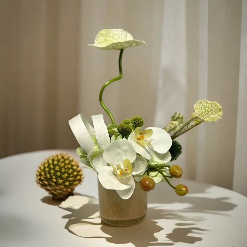 现代轻奢玻璃花器仿真花蝴蝶兰高端花艺摆件客厅装饰品拍照风格