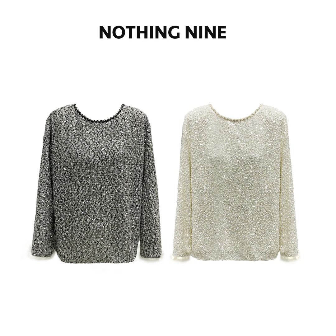 NOTHING NINE启明星 双色珍珠亮片上衣