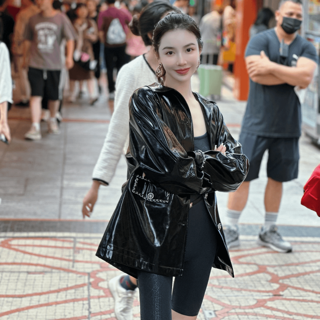 nothing nine NOTHINGNINE雨夜狂想闪银链条漆皮外套/短裤