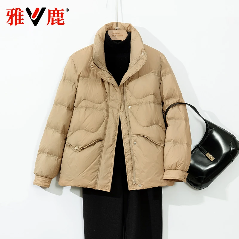 雅鹿2025新款轻薄羽绒服女秋冬季短款立领保暖百搭韩版妈妈装外套