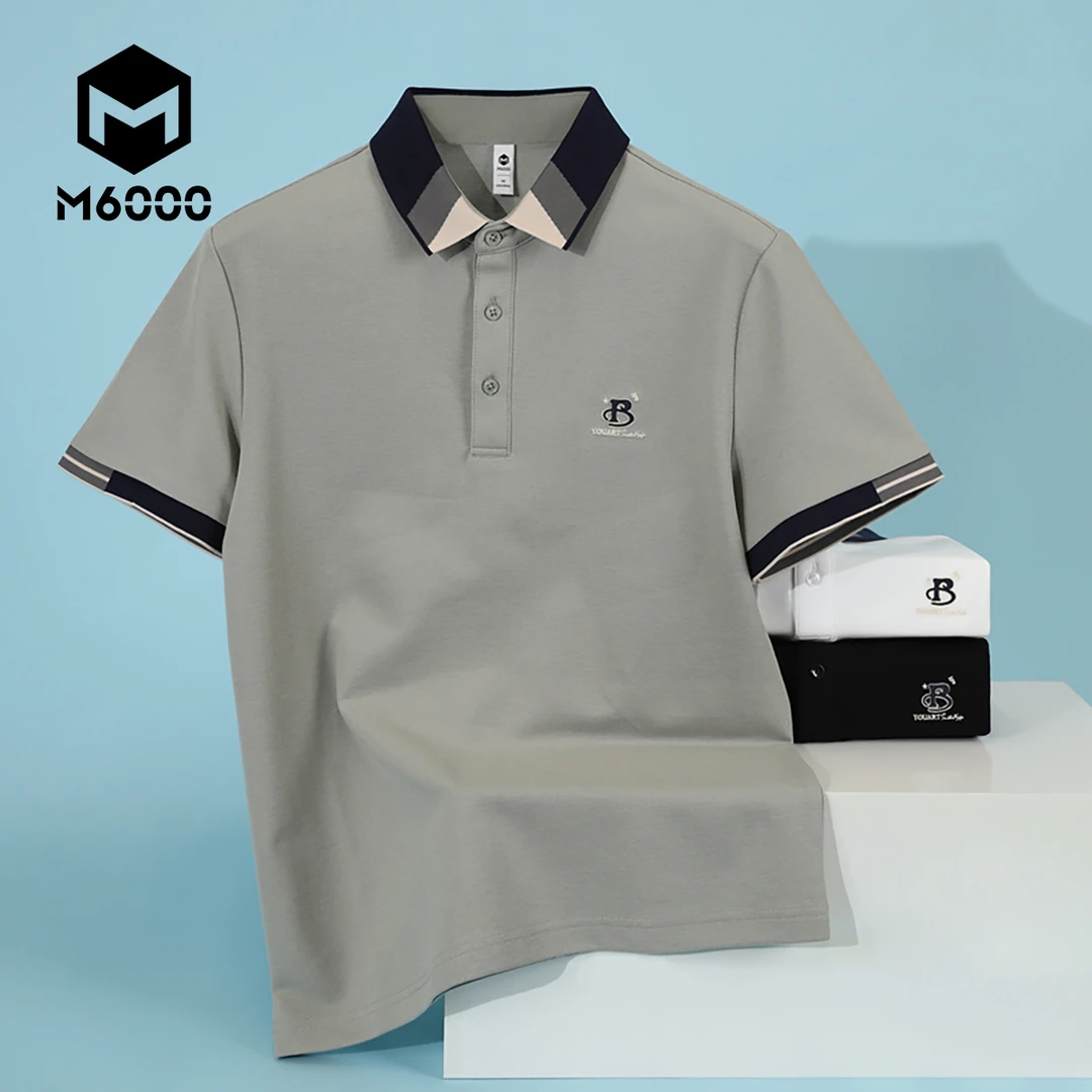 M6000男士短袖三色领B字刺绣polo衫春夏新款透气上衣休闲时尚半袖