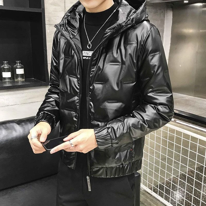 爆款2022棉衣男士冬季新款亮面加厚保暖羽绒服短款潮流防寒连帽款