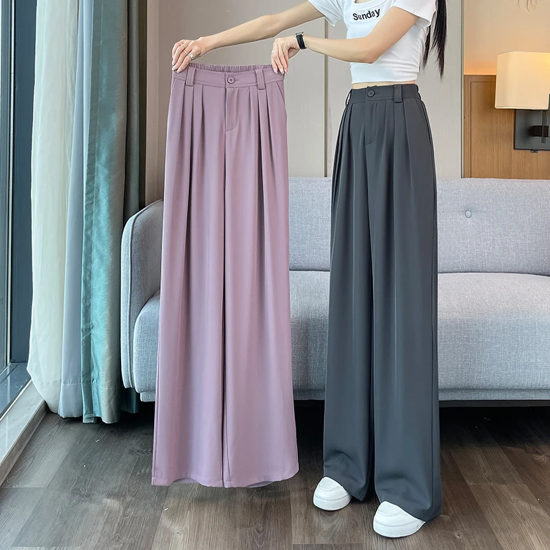 西装裤女夏季薄款高腰垂感冰丝阔腿裤初中高中学生休闲宽松直筒裤