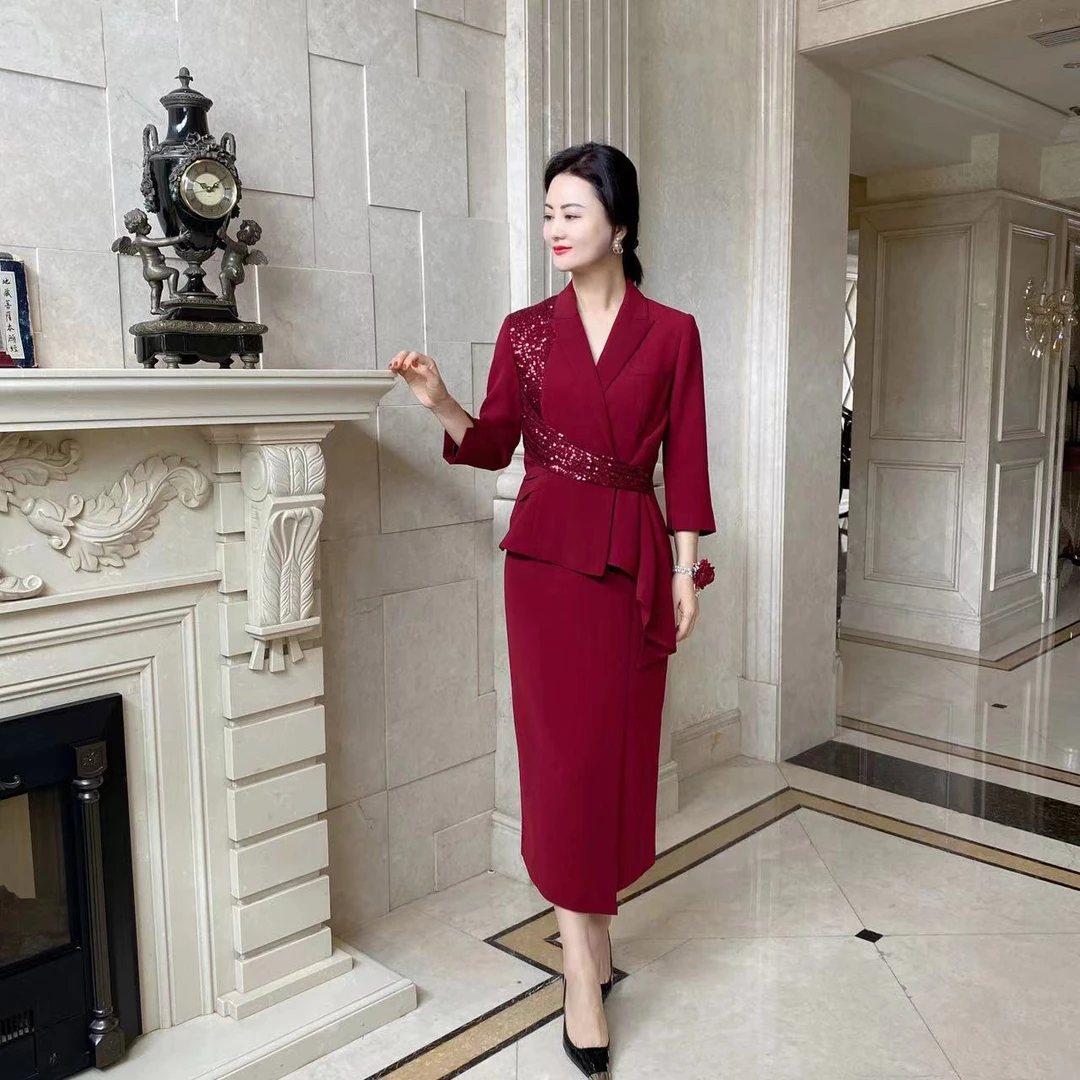 Nikoage高端轻奢喜妈妈礼服定制婚宴西装领敬酒服气质连衣裙G2617