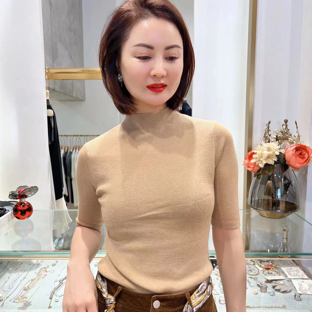 高端轻奢早秋款时尚百搭半高领中袖气质修身显瘦针织打底衫cc2639