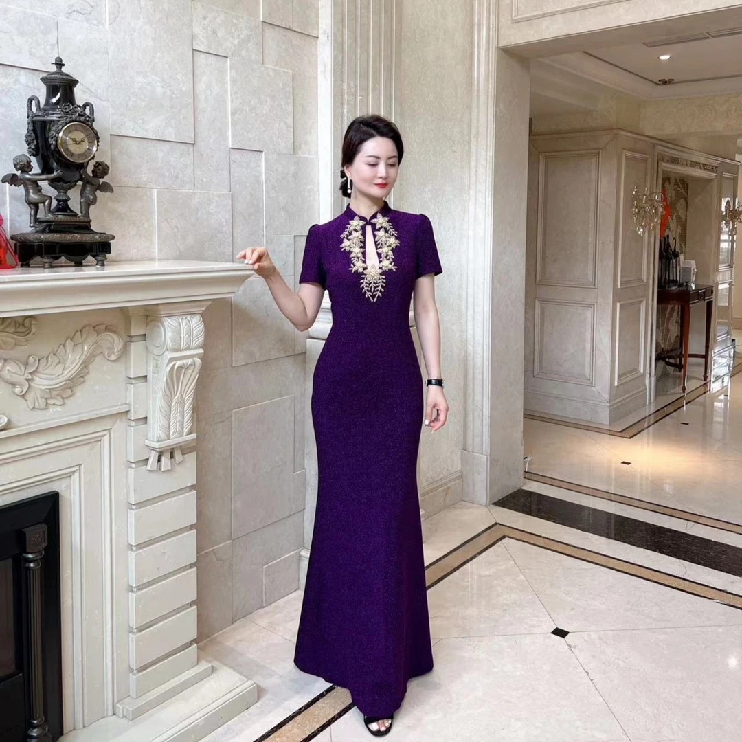 高端轻奢喜妈妈礼服定制婚宴新中式国风改良版旗袍礼服裙3203185