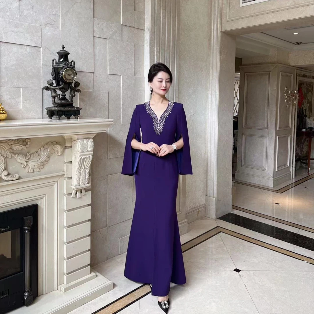 高端轻奢喜妈妈礼服定制婚宴重工钉珠气质斗篷鱼尾礼服裙 3403007