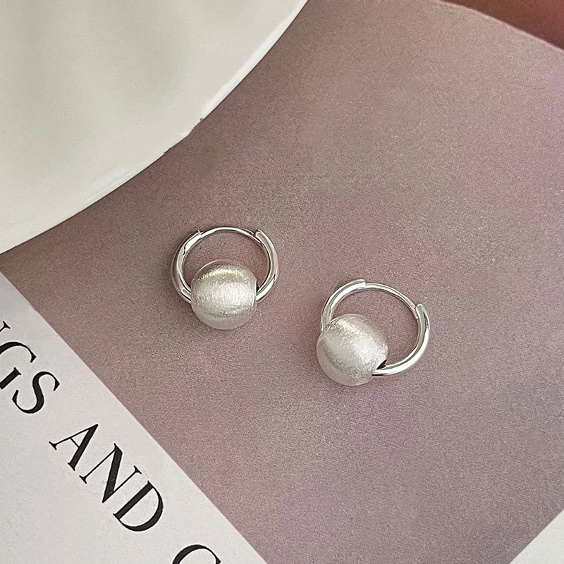 丽沁 925银耳饰 简约设计立体拉丝圆球耳扣女时尚个性百搭冷淡风