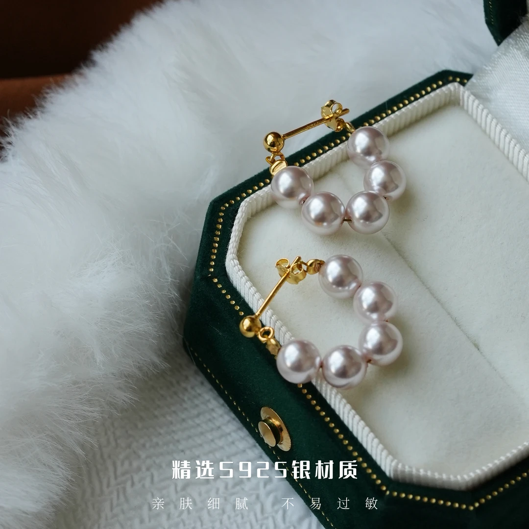 丽沁 925银耳饰 曼塔紫珠耳扣秋冬新款气质百搭简约优雅法式耳环