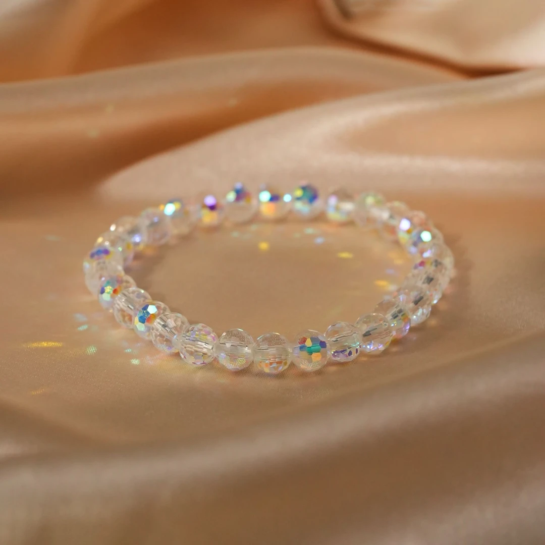 丽沁 非金属玻璃手链 甜美炫彩切面珠手链女简约百搭气质ins手串