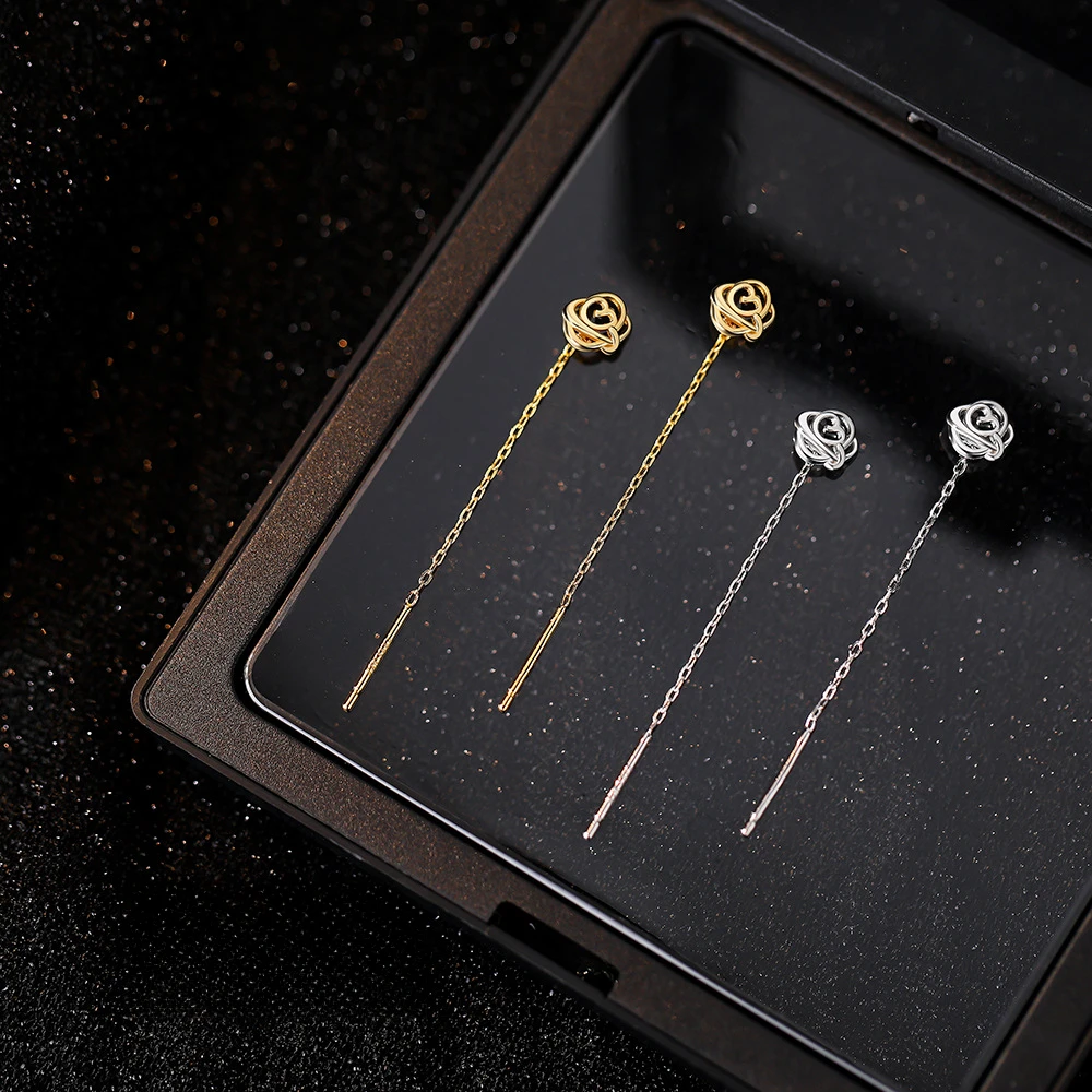 丽沁 925银耳饰 镂空玫瑰花流苏耳坠女轻奢优雅复古耳线耳环花朵