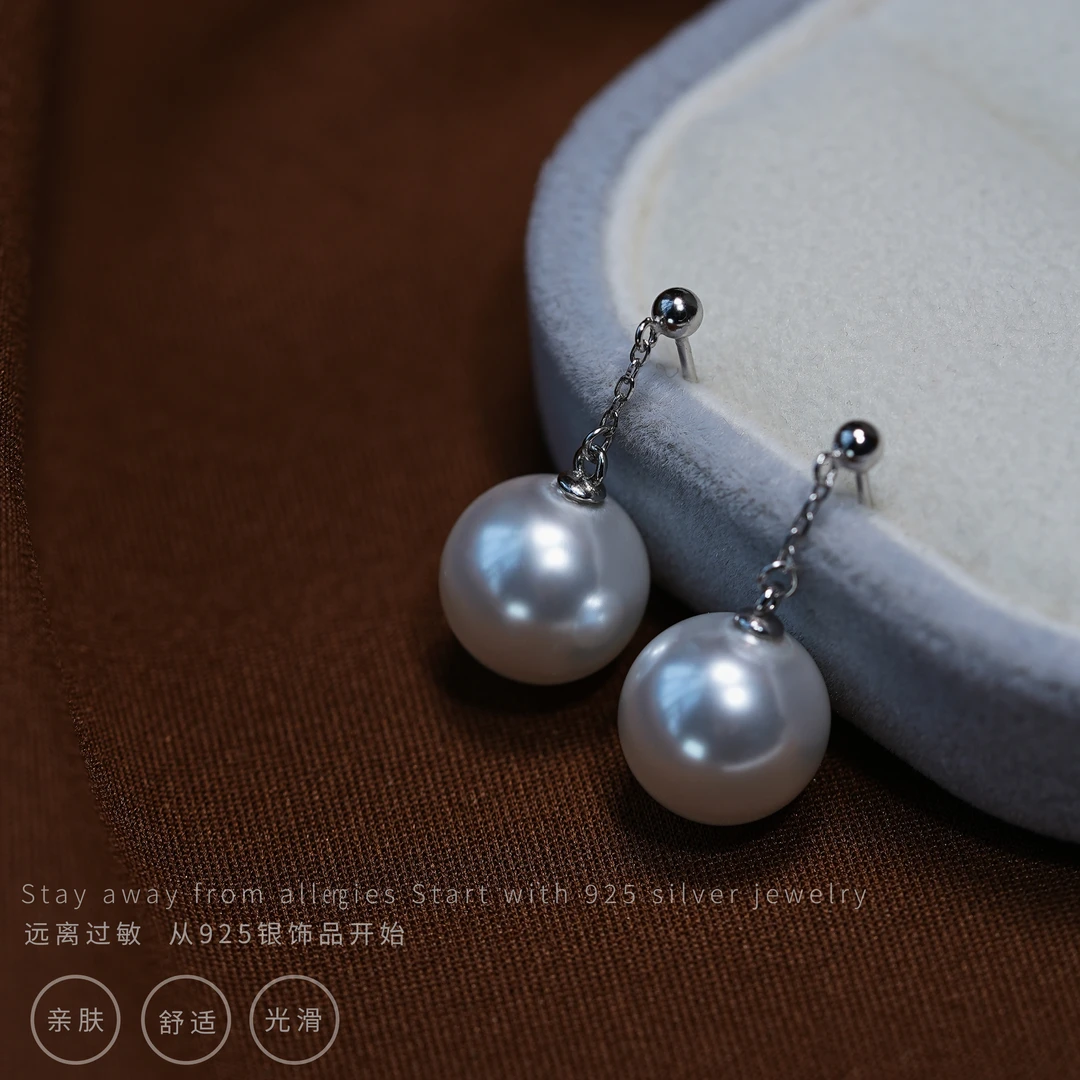 丽沁 925银耳饰 正圆银耳钉女气质百搭简约时尚冷白色秋冬耳丁