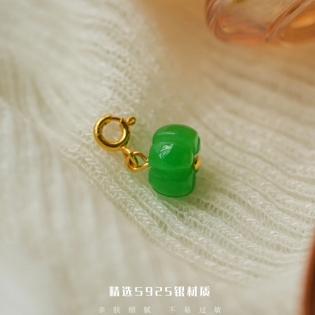 丽沁 吊坠925银 清新南瓜吊坠秋冬上新轻奢时尚绿色复古精致挂坠