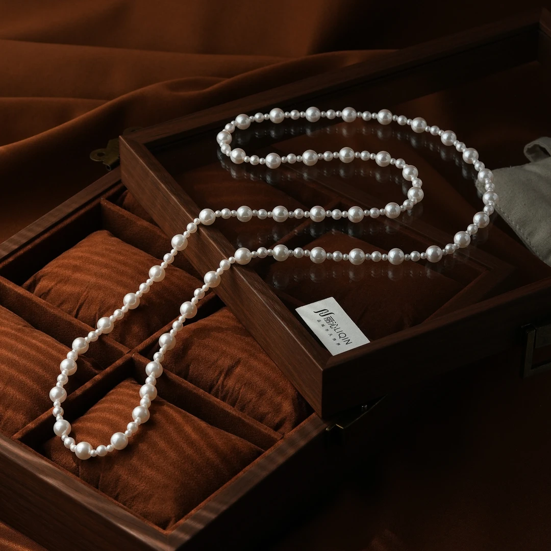 丽沁精美超长毛衣链正圆强光珠珠颈链秋冬搭配优雅