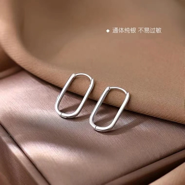 丽沁 925银耳饰 椭圆耳圈女新款潮独特耳环轻奢小众设计简约经典