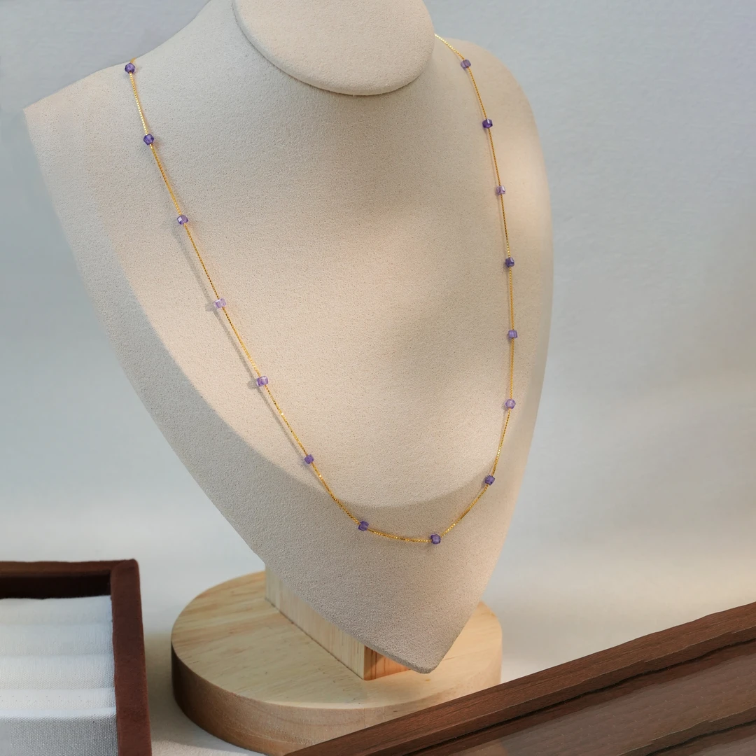 丽沁 链子925银 紫色优雅繁星项链小清新少女气质性感银锁骨链