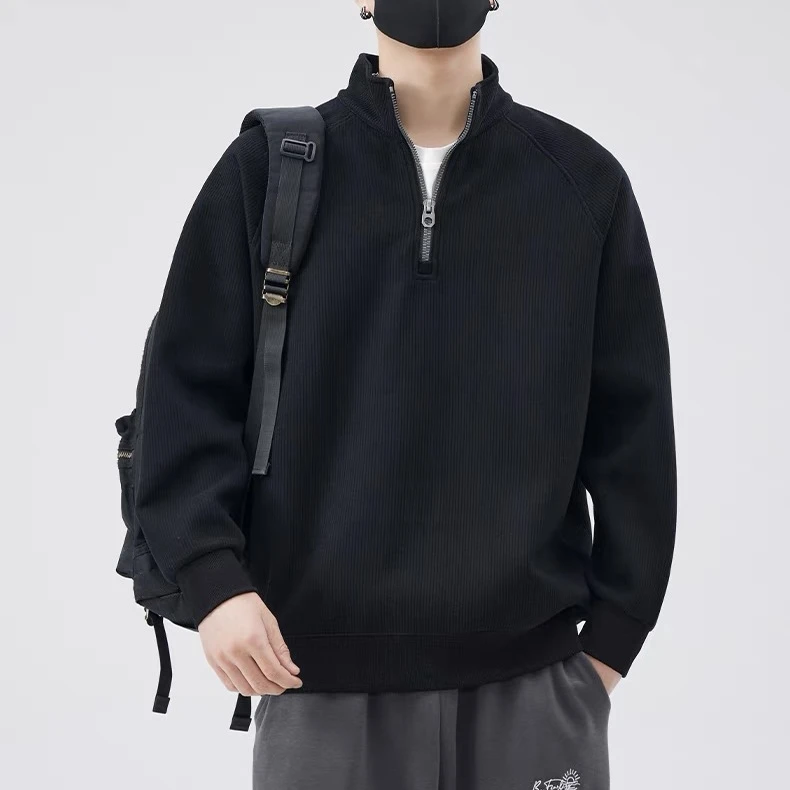 【设计师款】立领拉链秋冬男士加绒坑条肌理感男上衣卫衣9981