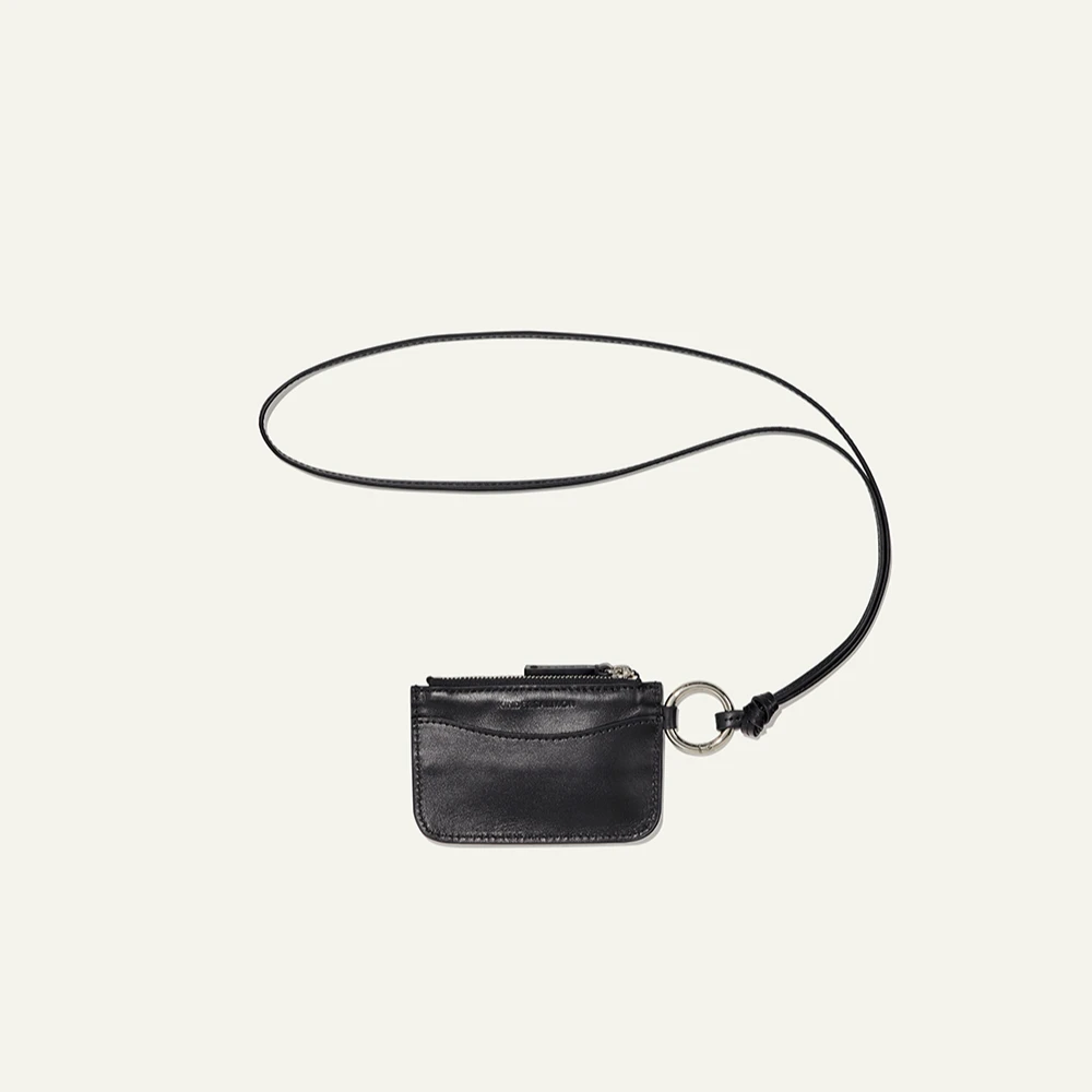 77her韩国小众品牌 KINDERSALMON 通勤风牛皮挂脖款零钱包卡包