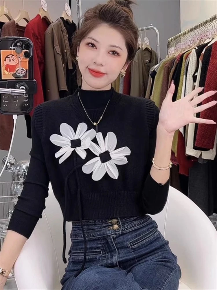欧货重工立体钩花无袖针织马甲女2023秋冬新款时尚气质百搭背心潮