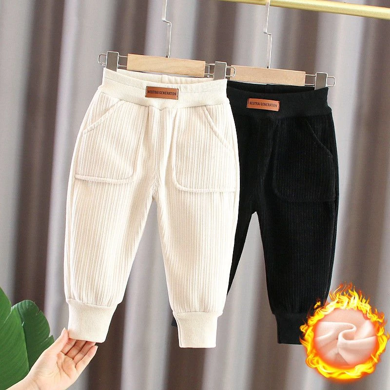 男童加绒加厚裤子2023秋冬装新款儿童一体绒女宝宝保暖运